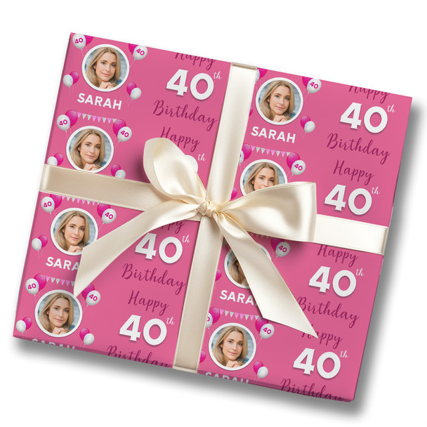 Personalised Wrapping Paper 40th Birthday Photo Pink For Her Custom Gift Wrap