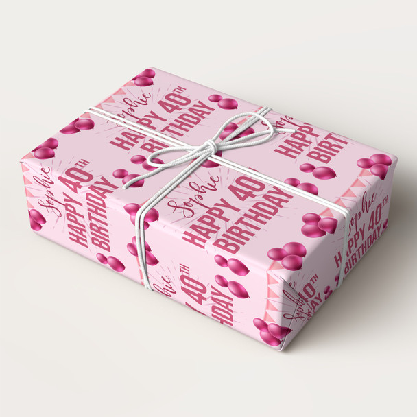 Personalised Wrapping Paper 40th Birthday Pink For Her Custom Gift Wrap Personalised Wrapping Paper 40th Birthday Pink For Her Custom Gift Wrap