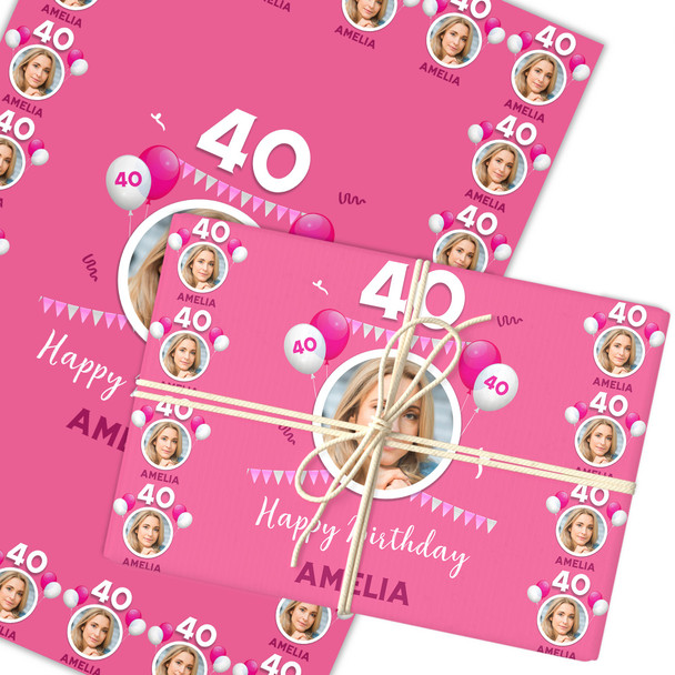 Personalised Wrapping Paper 40th Birthday Pink Photo Custom Gift Wrap