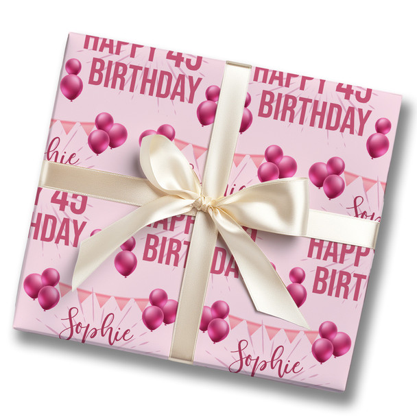 Personalised Wrapping Paper 45th Birthday Pink For Her Custom Gift Wrap Personalised Wrapping Paper 45th Birthday Pink For Her Custom Gift Wrap
