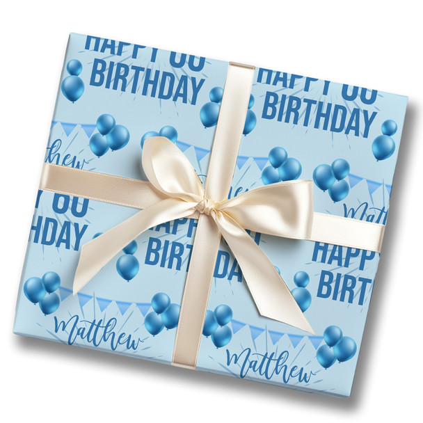 Personalised Wrapping Paper 60th Birthday Blue For Him Custom Gift Wrap