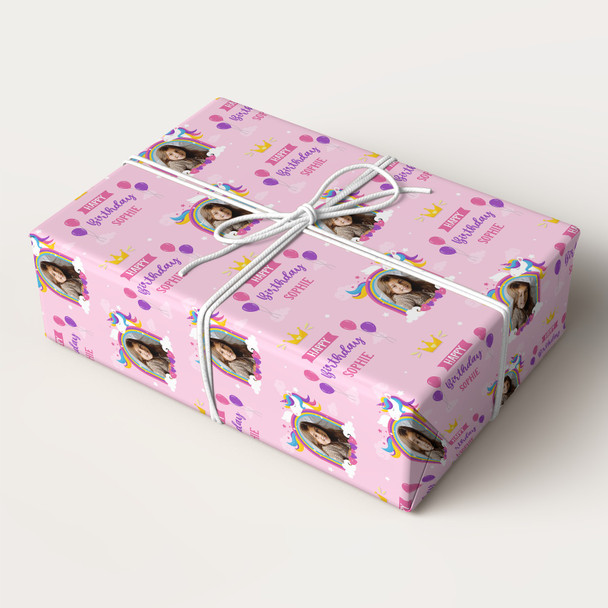 Personalised Wrapping Paper Kids Birthday Photo Girl Unicorn Custom Gift Wrap