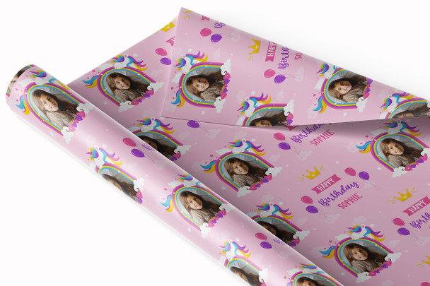 Personalised Wrapping Paper Kids Birthday Photo Girl Unicorn Custom Gift Wrap