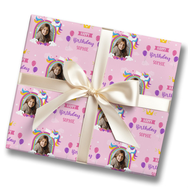 Personalised Wrapping Paper Kids Birthday Photo Girl Unicorn Custom Gift Wrap