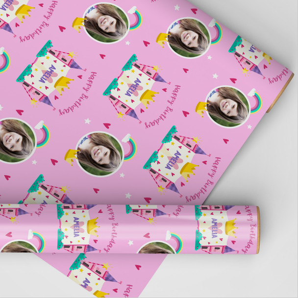 Personalised Wrapping Paper Kids Birthday Photo Princess Pink Custom Gift Wrap