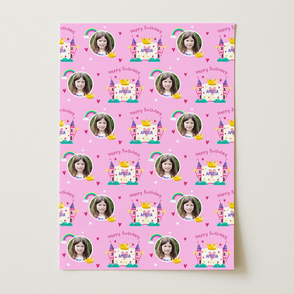 Personalised Wrapping Paper Kids Birthday Photo Princess Pink Custom Gift Wrap