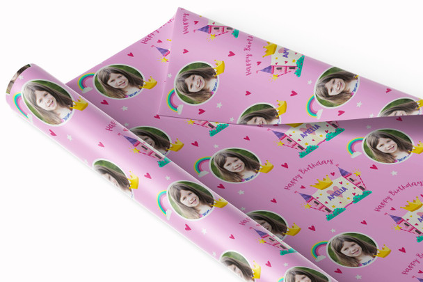 Personalised Wrapping Paper Kids Birthday Photo Princess Pink Custom Gift Wrap