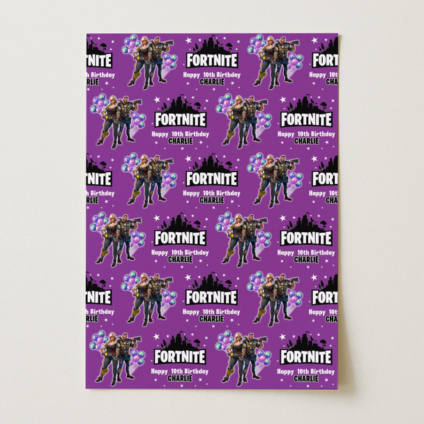 Personalised Wrapping Paper Kids Birthday Purple Fortnite Custom Gift Wrap Personalised Wrapping Paper Kids Birthday Purple Fortnite Custom Gift Wrap