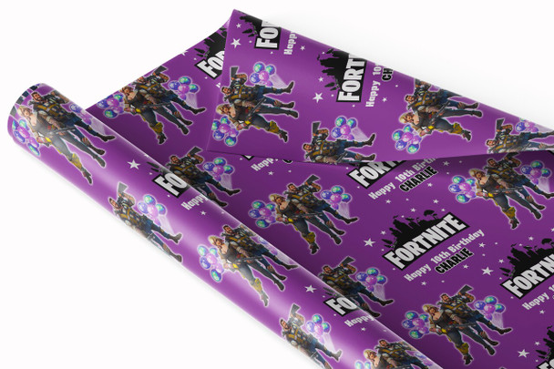 Personalised Wrapping Paper Kids Birthday Purple Fortnite Custom Gift Wrap Personalised Wrapping Paper Kids Birthday Purple Fortnite Custom Gift Wrap