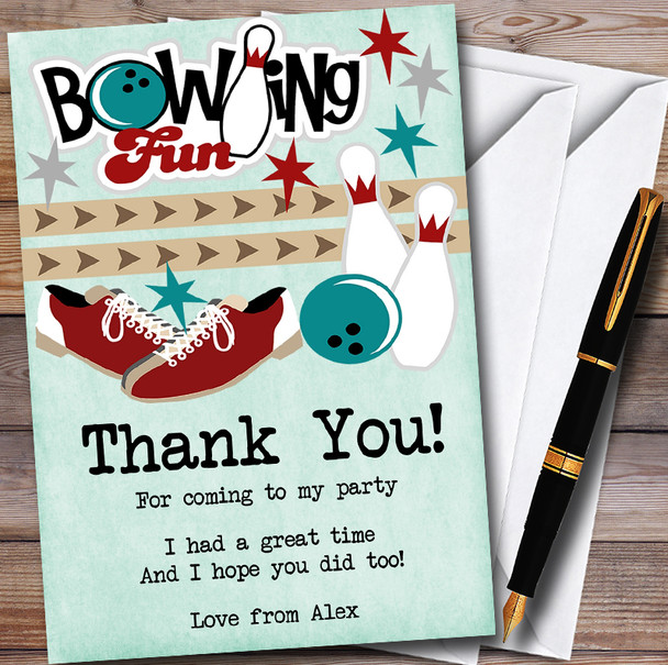 Green Bowling Fun Personalised Party Thank You Cards