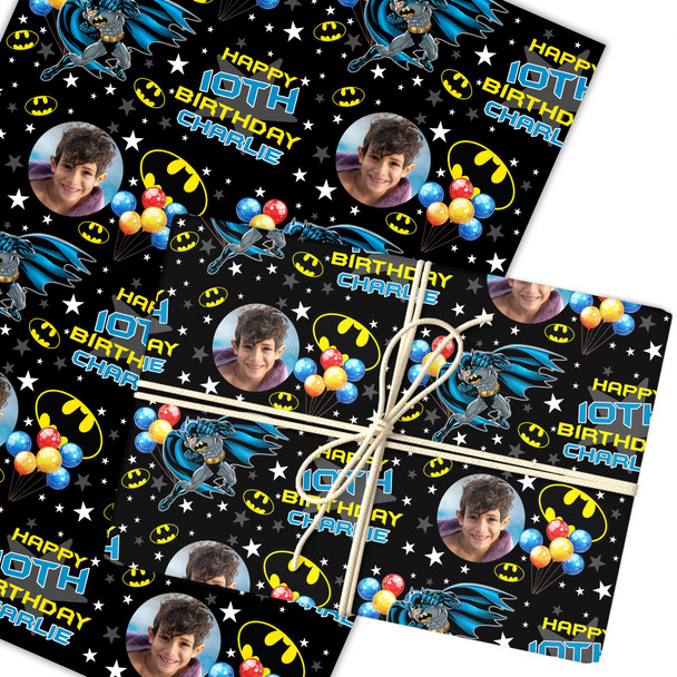 Personalised Wrapping Paper Kids Birthday Black Batman Boys Custom Gift Wrap