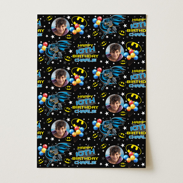 Personalised Wrapping Paper Kids Birthday Black Batman Boys Custom Gift Wrap