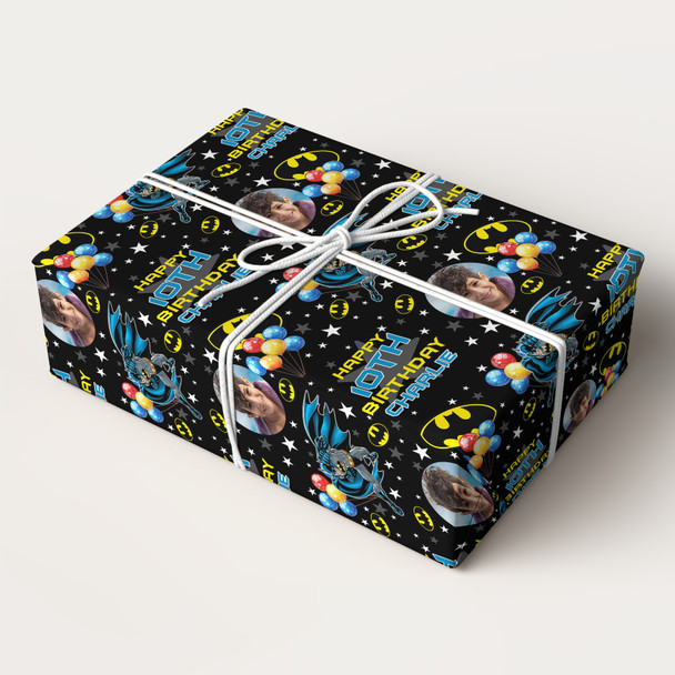 Personalised Wrapping Paper Kids Birthday Black Batman Boys Custom Gift Wrap