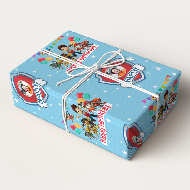 Personalised Wrapping Paper Kids Birthday Blue Boys Paw Patrol Custom Gift Wrap