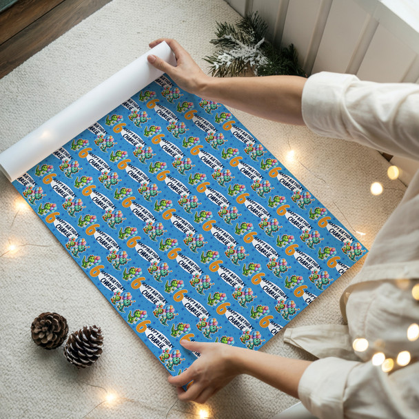 Personalised Wrapping Paper Kids Birthday Blue Dinosaurs Boys Custom Gift Wrap