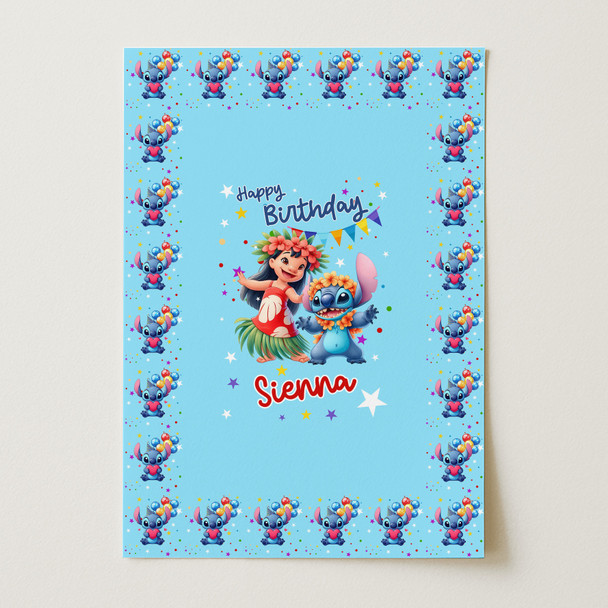 Personalised Wrapping Paper Kids Birthday Blue Lilo & Stitch Custom Gift Wrap