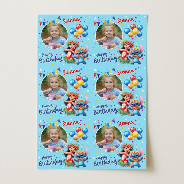 Personalised Wrapping Paper Lilo & Stitch Custom Photo Kids Birthday Gift-Wrap