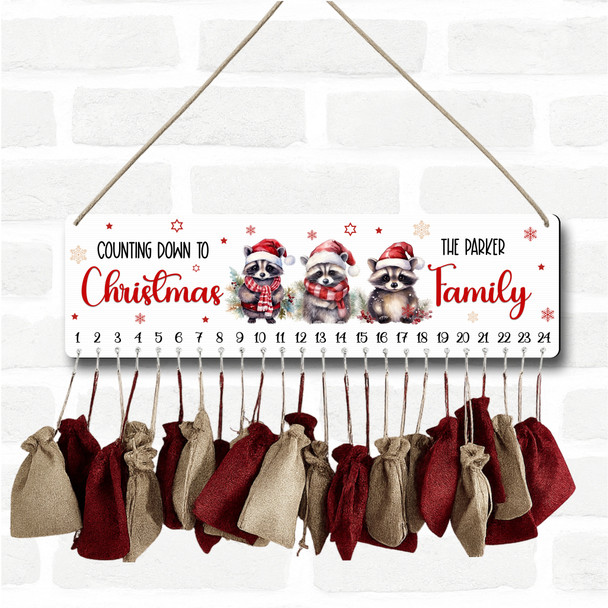 Personalised Christmas Advent Calendar Family Raccoon DIY Xmas Countdown Sign