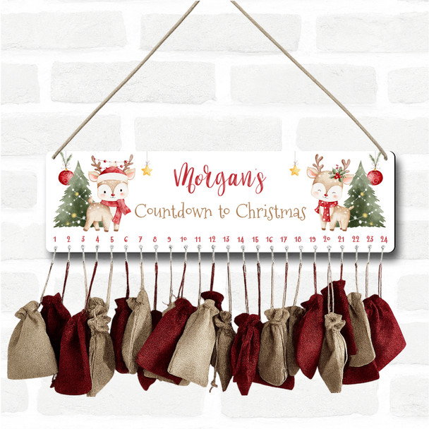 Personalised Christmas Advent Calendar Kids Reindeer Tree Xmas Countdown Sign