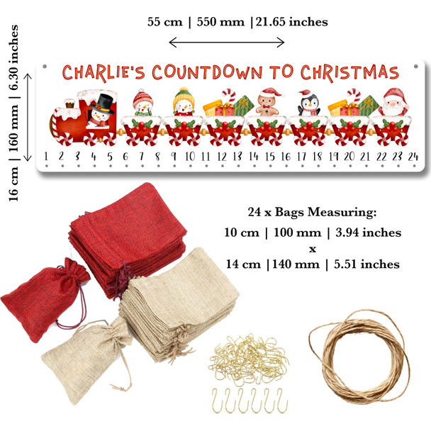 Personalised Christmas Advent Calendar Kids Train Snowman Xmas Countdown Sign