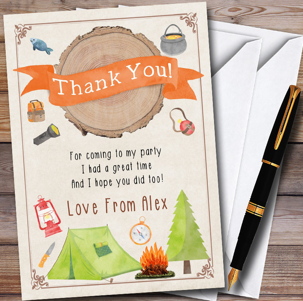 Log Watercolour Camping Bonfire Personalised Party Thank You Cards