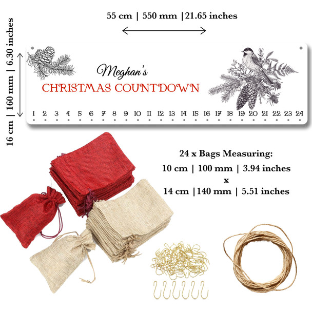 Personalised Christmas Advent Calendar Men Women Bird Xmas Countdown Sign