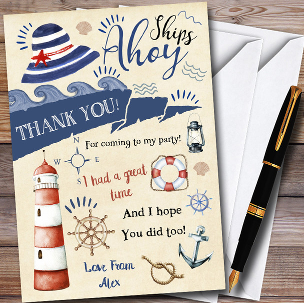 Nautical Beach Sea Anchor Personalised Party Thank You Cards