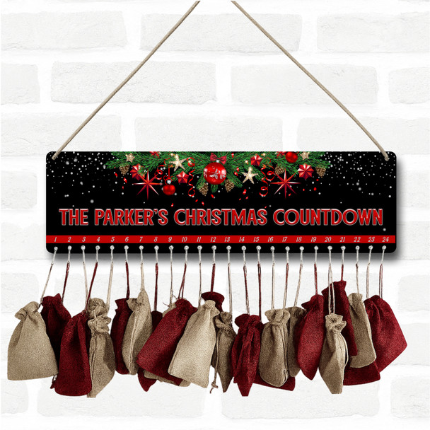 Personalised Christmas Advent Calendar Family Black Garland Xmas Countdown Sign
