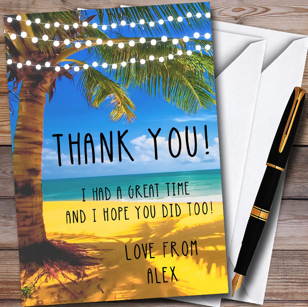 Palm Tree Beach Lights Personalised Party Thank You Cards
