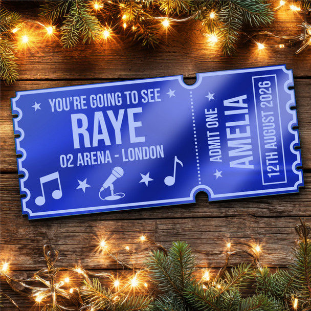 Blue Mirror Acrylic Ticket Raye Concert Personalised Any Text Voucher