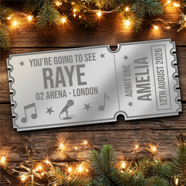 Blue Mirror Acrylic Ticket Raye Concert Personalised Any Text Voucher