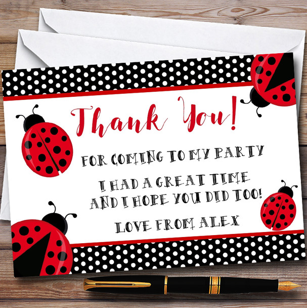 Polkadot Ladybird Ladybug Personalised Party Thank You Cards