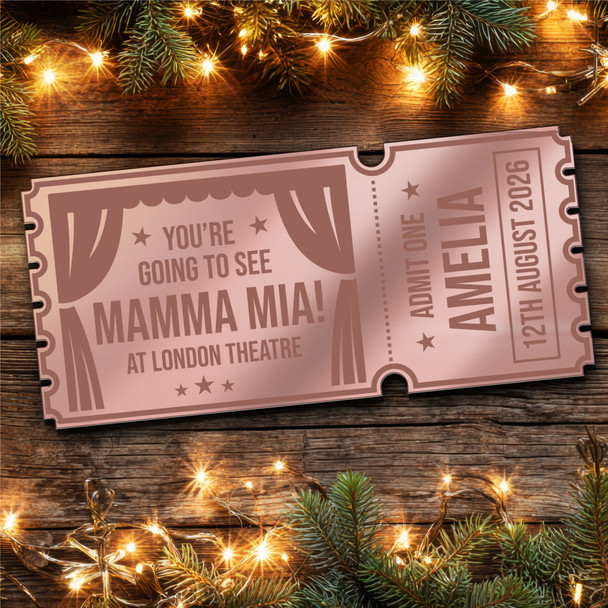 Bronze Mirror Acrylic Ticket Mamma Mia Musical Theatre Show Personalised Voucher