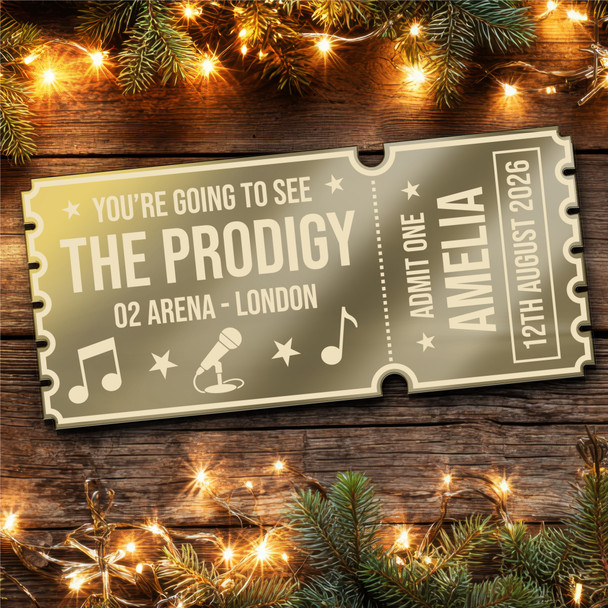 Gold Mirror Acrylic Golden Ticket The Prodigy Concert Personalised Any Text