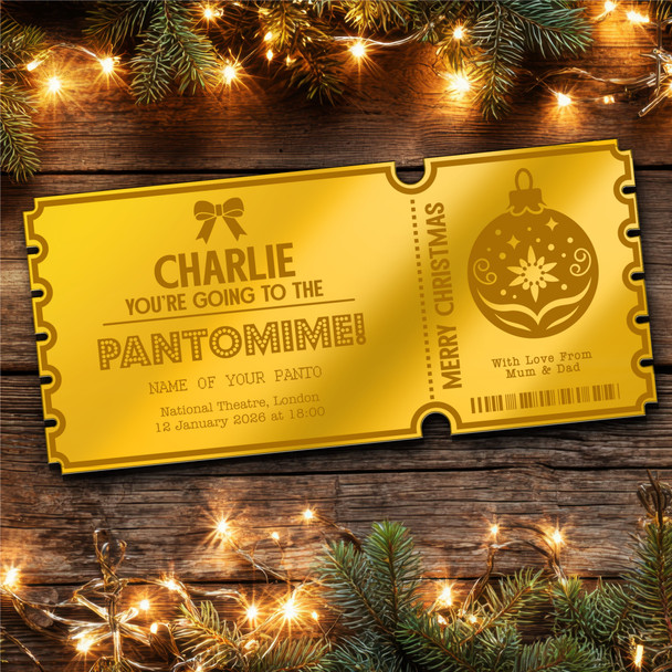 Gold Mirror Acrylic Golden Ticket Any Show Panto Theatre Christmas Personalised