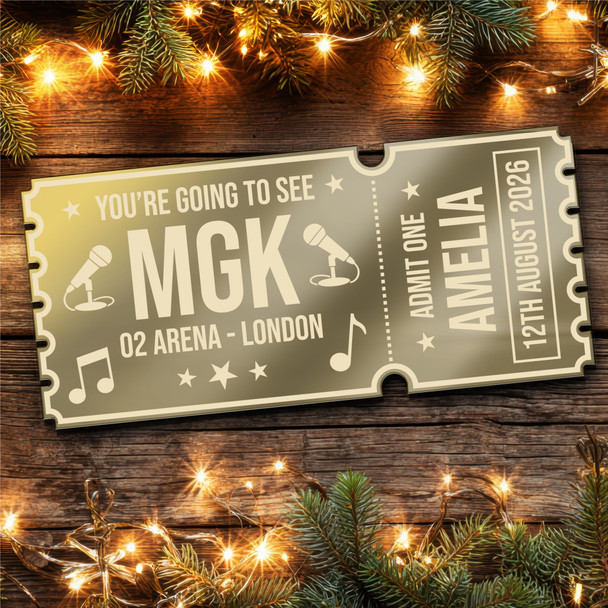Gold Mirror Acrylic Golden Ticket MGk Concert Personalised Any Text Voucher