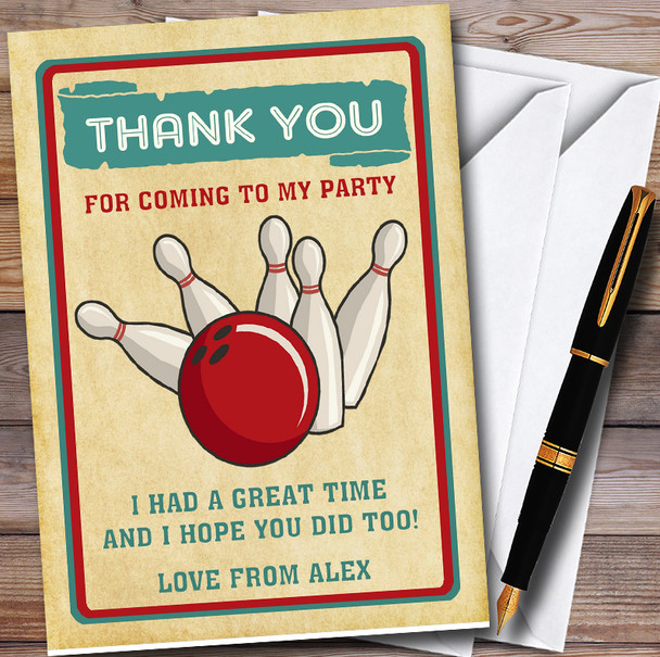 Vintage Retro Bowling Personalised Party Thank You Cards