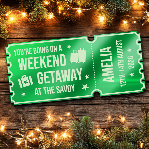 Green Mirror Acrylic Ticket Weekend Away Getaway Surprise Trip Break Custom