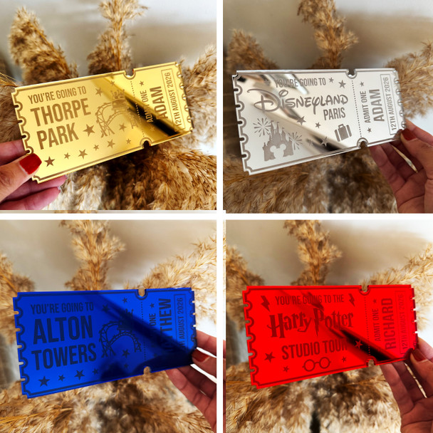 Green Mirror Acrylic Ticket Winter Wonderland Christmas Trip Personalised