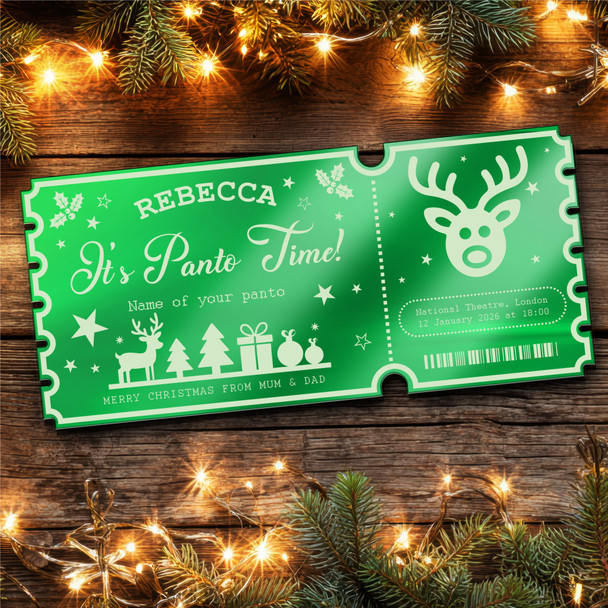 Green Mirror Acrylic Ticket Any Pantomime Christmas Personalised Any Text
