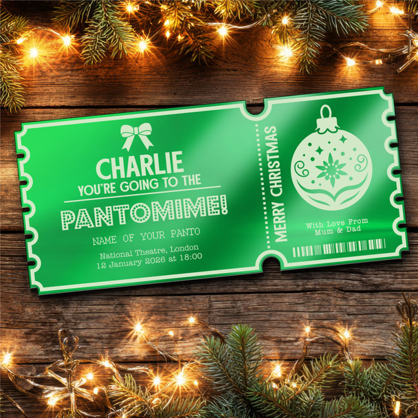 Green Mirror Acrylic Ticket Any Show Panto Theatre Christmas Personalised