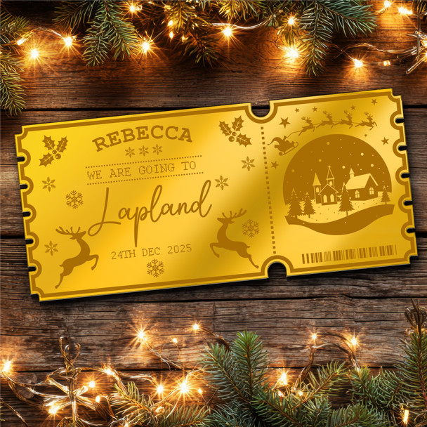 Green Mirror Acrylic Ticket Christmas Lapland Trip Personalised Any Text Voucher