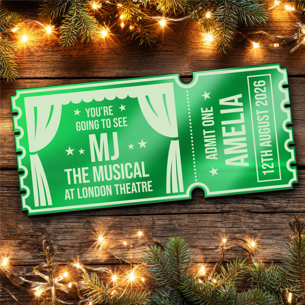 Green Mirror Acrylic Ticket MJ The Musical Theatre Show Personalised Any Text