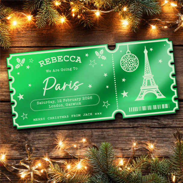 Green Mirror Acrylic Ticket Paris Break Trip Christmas Personalised Any Text