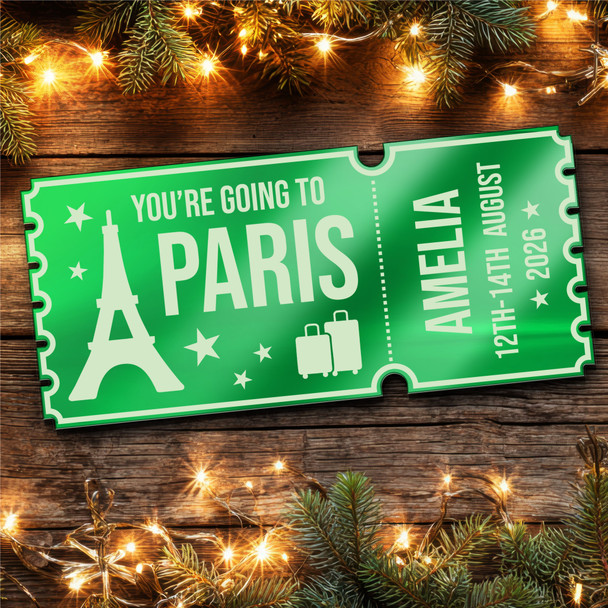 Green Mirror Acrylic Ticket Paris Trip Holiday Personalised Any Text Voucher Green Mirror Acrylic Ticket Paris Trip Holiday Personalised Any Text Voucher