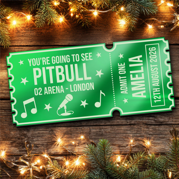 Green Mirror Acrylic Ticket Pitbull Concert Personalised Any Text Voucher