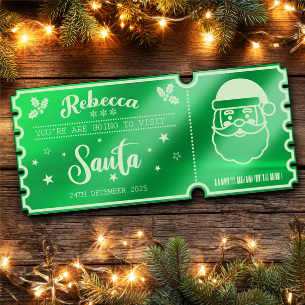 Green Mirror Acrylic Ticket To See Santa Father Christmas Personalised Any Text