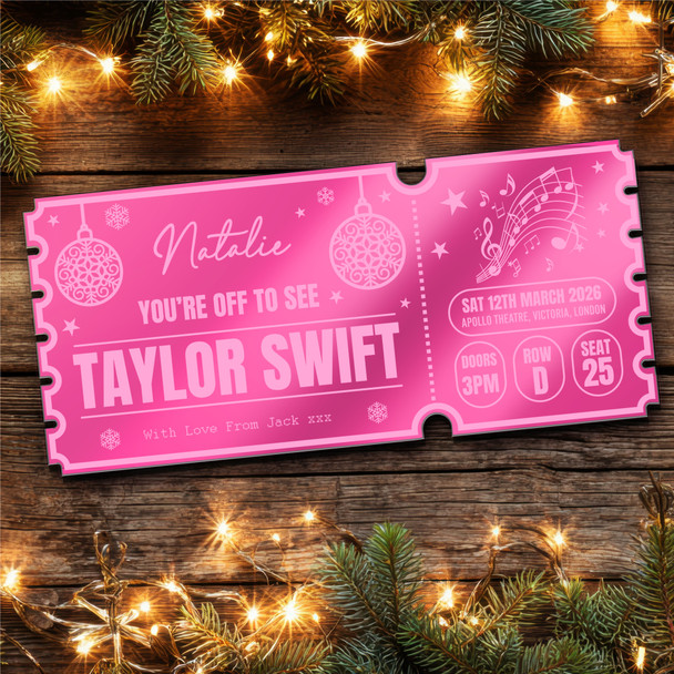 Pink Mirror Acrylic Ticket Any Concert Christmas Baubles Personalised Any Text
