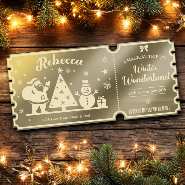 Pink Mirror Acrylic Ticket Winter Wonderland Christmas Trip Personalised Voucher
