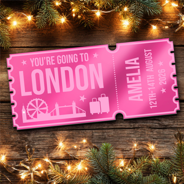 Pink Mirror Acrylic Ticket London Day Out Trip Personalised Any Text Voucher
